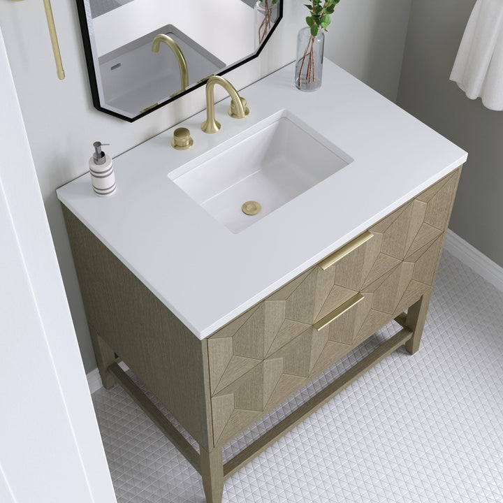 Emmeline 36" Single Vanity, Pebble Oak w/ 3 CM White Zeus Top