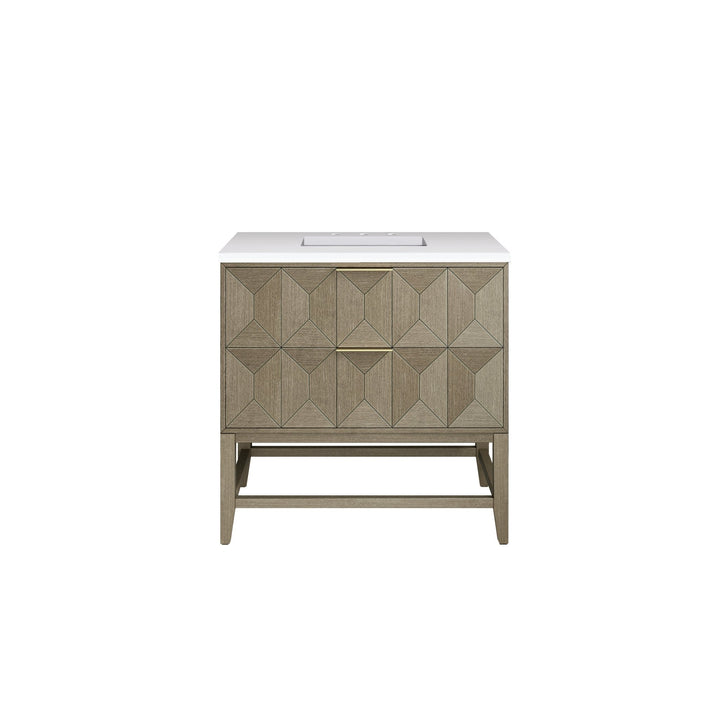 Emmeline 36" Single Vanity, Pebble Oak w/ 3 CM White Zeus Top
