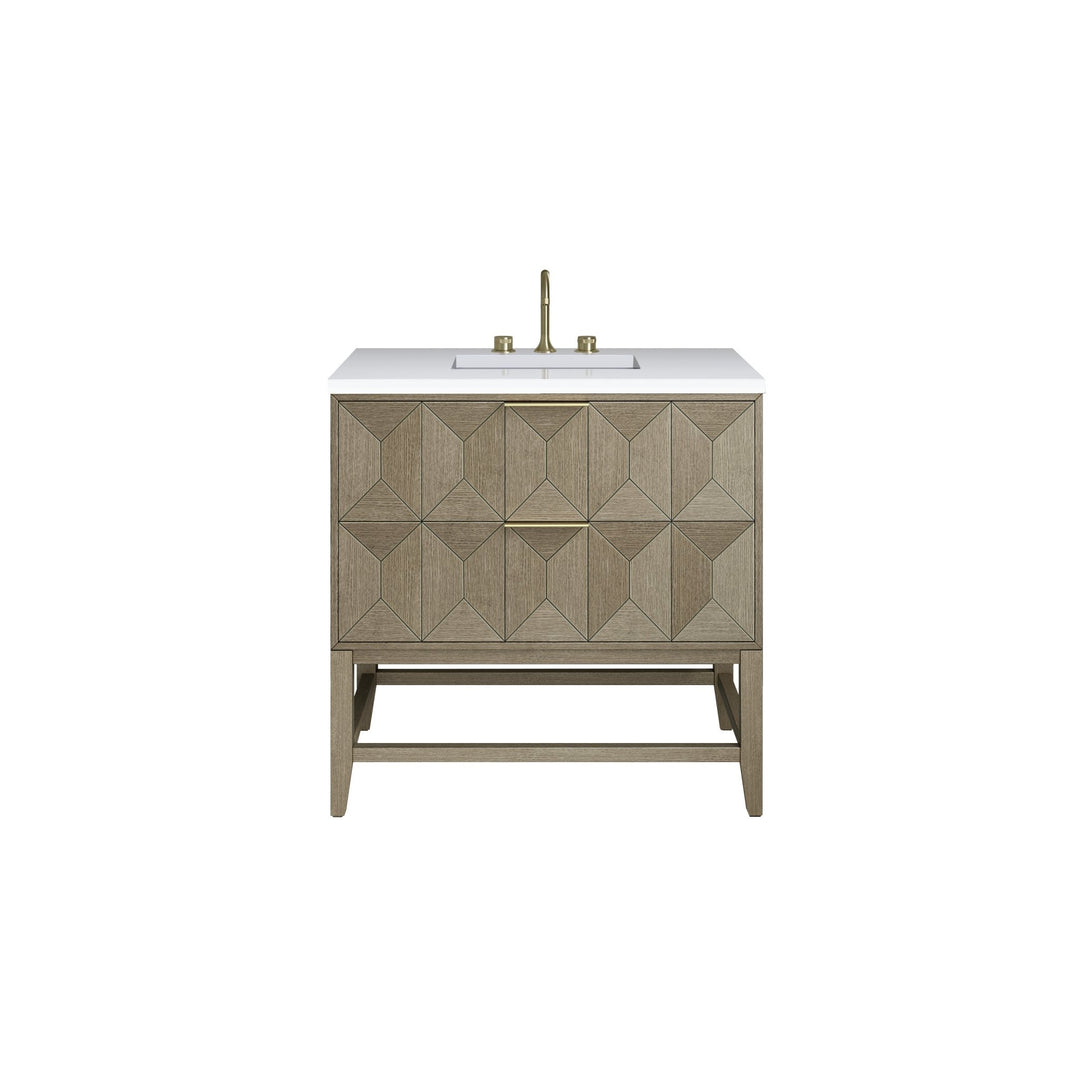 Emmeline 36" Single Vanity, Pebble Oak w/ 3 CM White Zeus Top