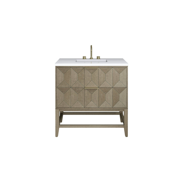 Emmeline 36" Single Vanity, Pebble Oak w/ 3 CM White Zeus Top