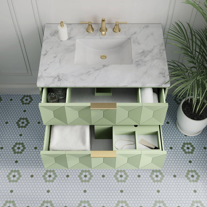 Emmeline 36" Single Vanity, Pistachio w/ 3 CM Carrara Marble Top