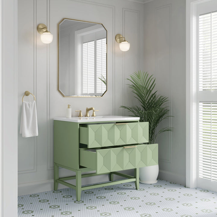 Emmeline 36" Single Vanity, Pistachio w/ 3 CM White Zeus Top