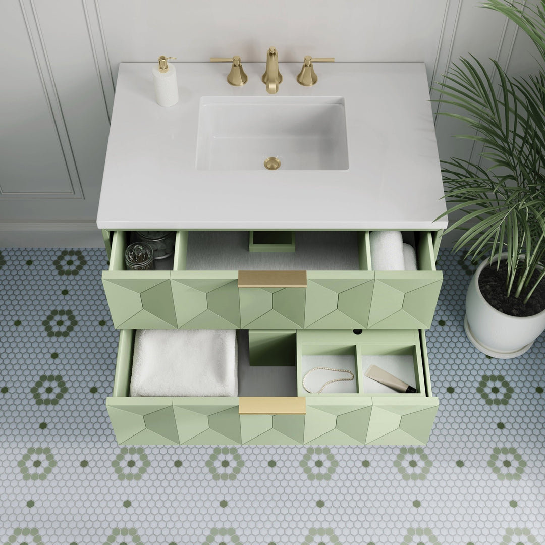 Emmeline 36" Single Vanity, Pistachio w/ 3 CM White Zeus Top