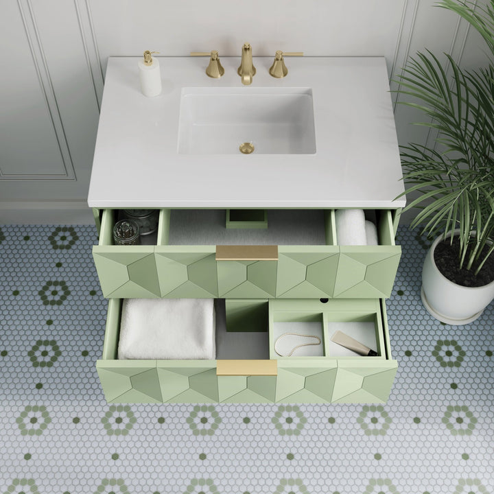 Emmeline 36" Single Vanity, Pistachio w/ 3 CM White Zeus Top