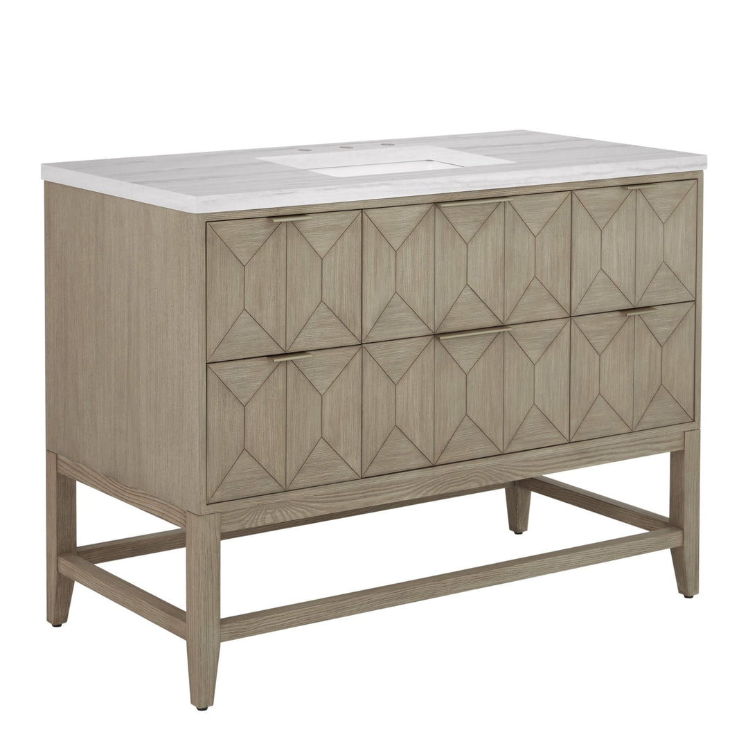 Emmeline 48" Single Vanity, Pebble Oak w/ 3 CM Arctic Fall Solid Surface Top