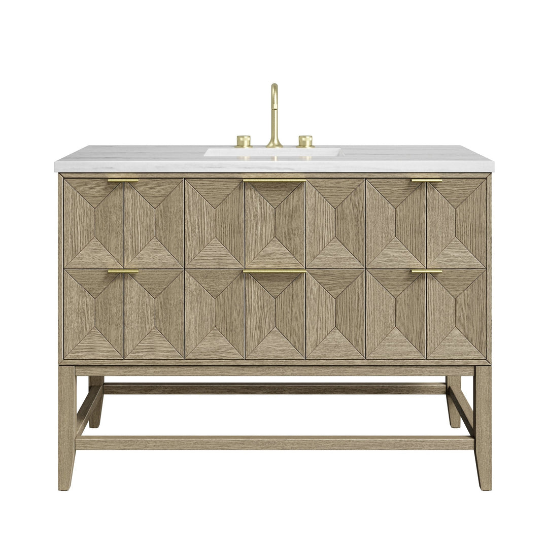 Emmeline 48" Single Vanity, Pebble Oak w/ 3 CM Arctic Fall Solid Surface Top