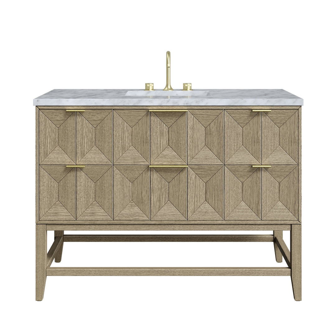 Emmeline 48" Single Vanity, Pebble Oak w/ 3 CM Carrara White Marble Top