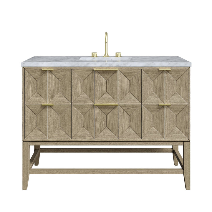 Emmeline 48" Single Vanity, Pebble Oak w/ 3 CM Carrara White Marble Top