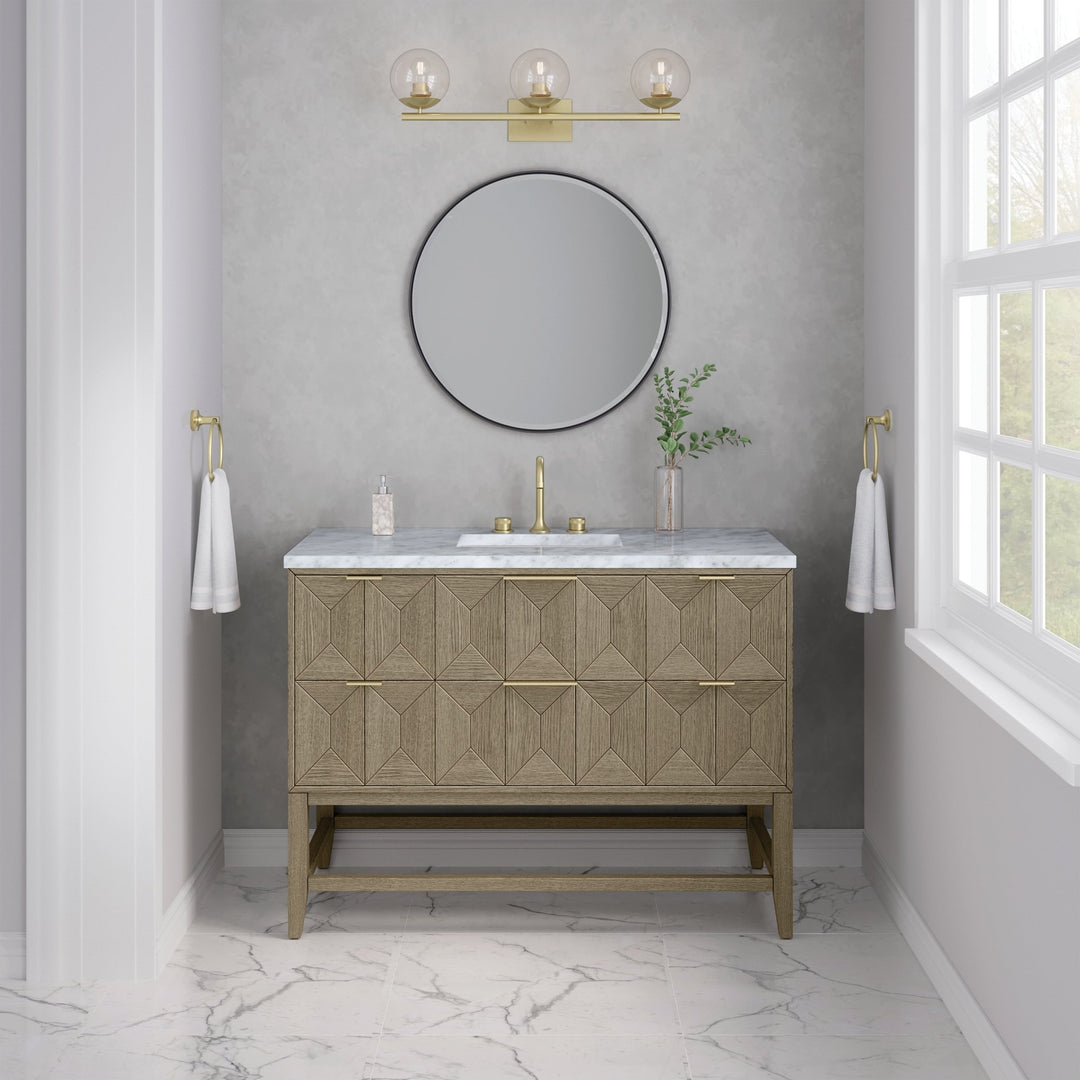 Emmeline 48" Single Vanity, Pebble Oak w/ 3 CM Carrara White Marble Top