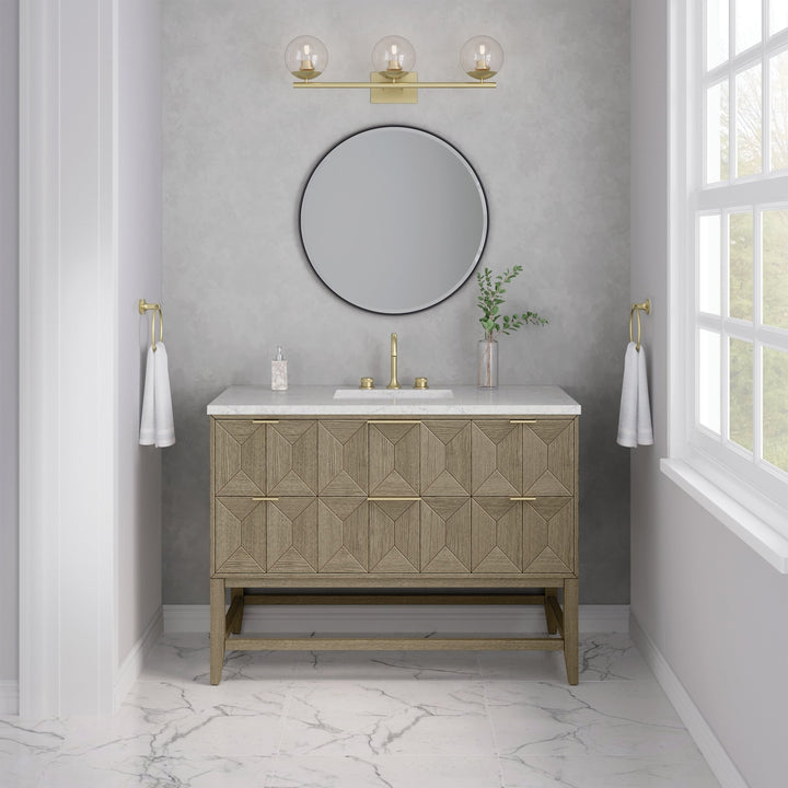 Emmeline 48" Single Vanity, Pebble Oak w/ 3 CM Eternal Jasmine Pearl Silestone Top w/ FreePower Wireless Charger