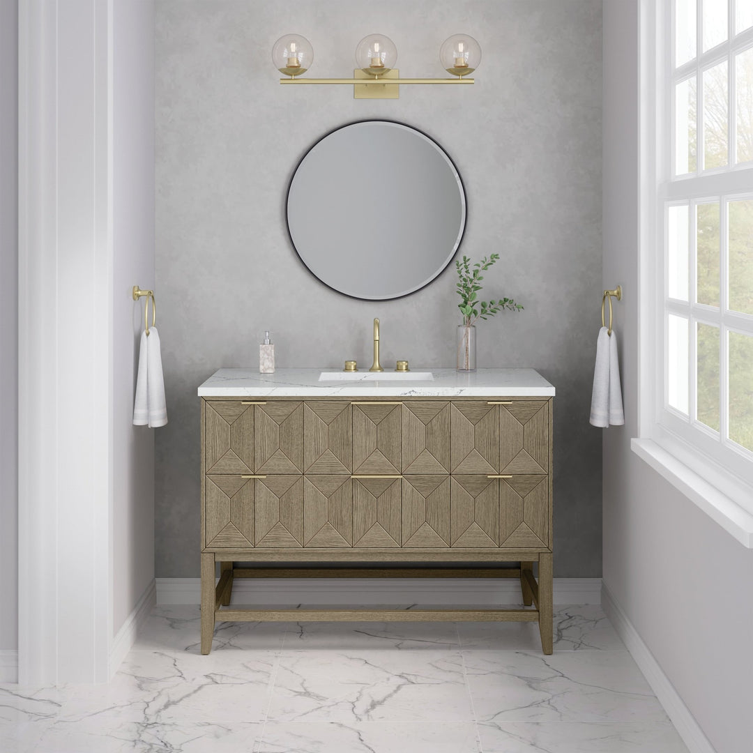 Emmeline 48" Single Vanity, Pebble Oak w/ 3 CM Ethereal Noctis Silestone Top w/ FreePower Wireless Charger