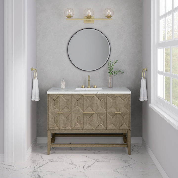 Emmeline 48" Single Vanity, Pebble Oak w/ 3 CM Ethereal Noctis Silestone Top w/ FreePower Wireless Charger