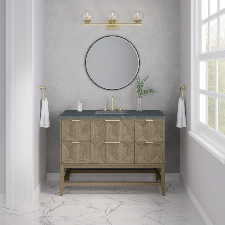 Emmeline 48" Single Vanity, Pebble Oak w/ 3 CM Parisien Bleu Silestone Top w/ FreePower Wireless Charger
