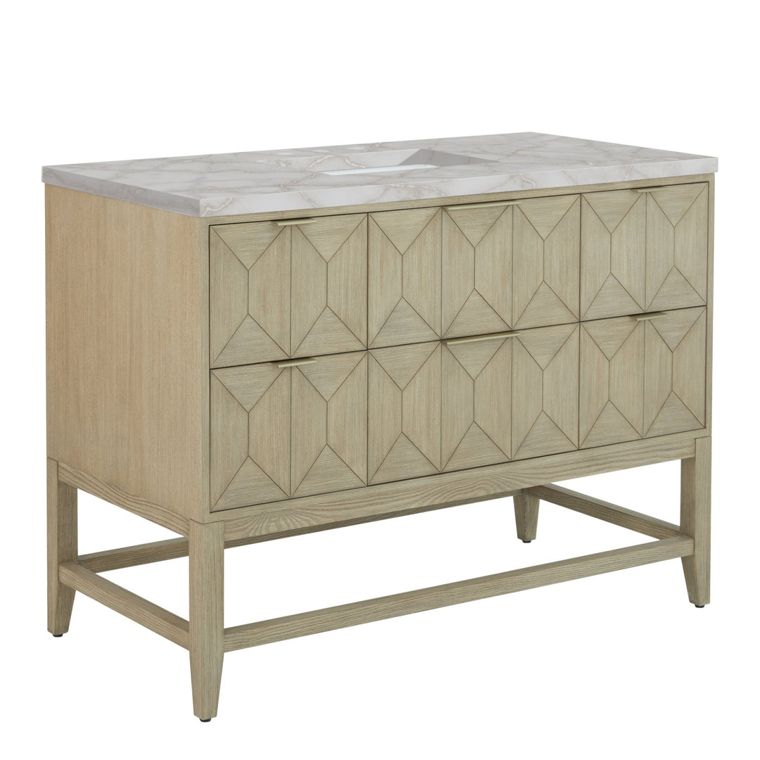 Emmeline 48" Single Vanity, Pebble Oak w/ 3 CM Victorian Silver Silestone Top