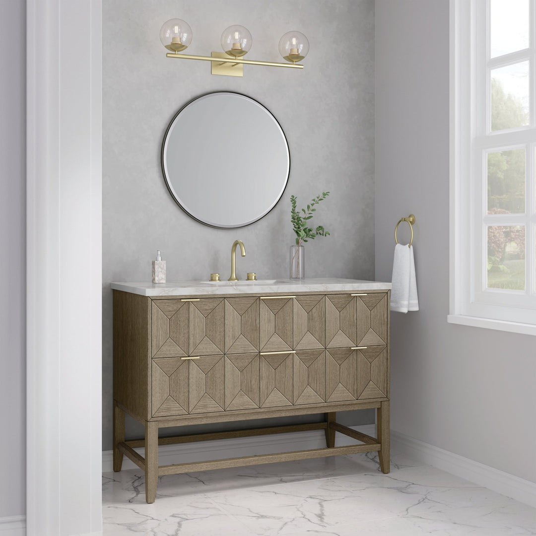 Emmeline 48" Single Vanity, Pebble Oak w/ 3 CM Victorian Silver Silestone Top w/ FreePower Wireless Charger