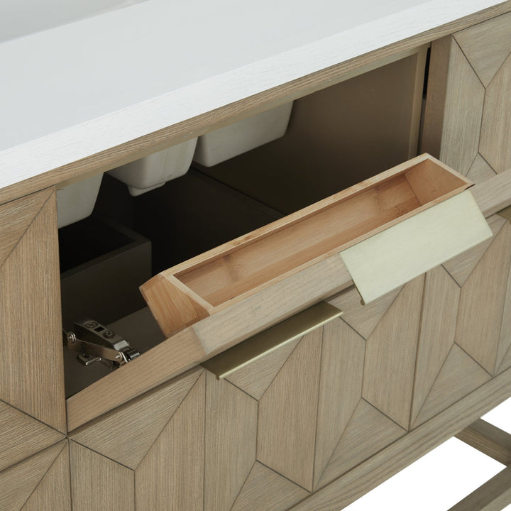 Emmeline 48" Single Vanity, Pebble Oak w/ 3 CM Victorian Silver Silestone Top w/ FreePower Wireless Charger