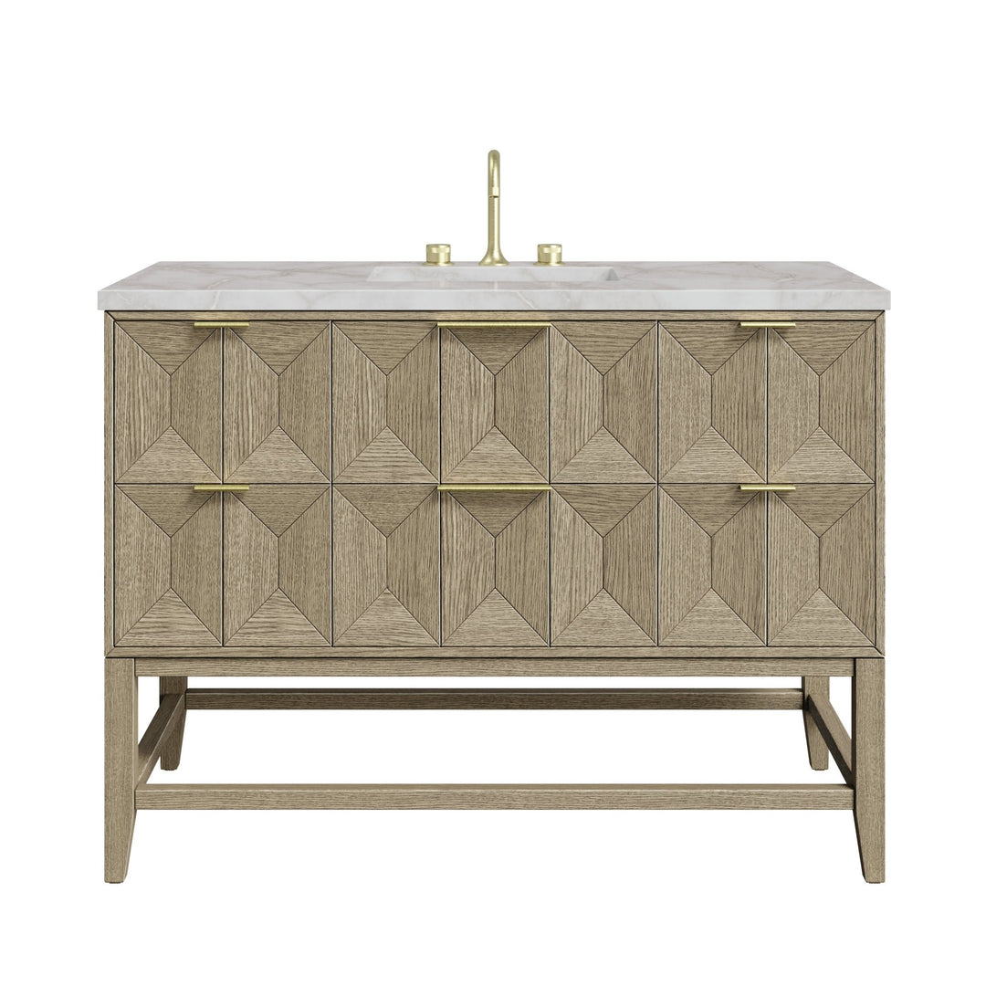 Emmeline 48" Single Vanity, Pebble Oak w/ 3 CM Victorian Silver Silestone Top w/ FreePower Wireless Charger