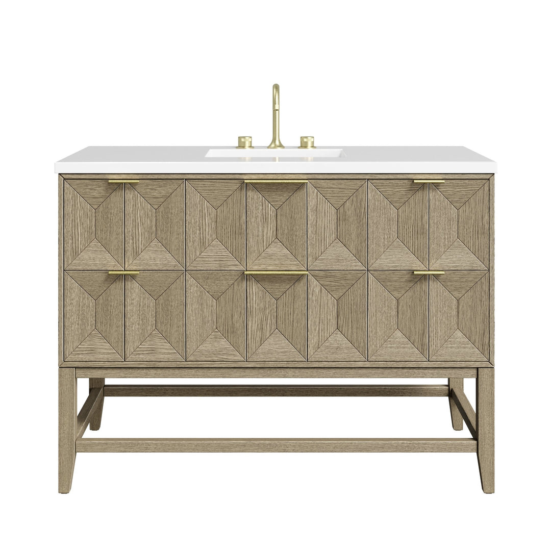 Emmeline 48" Single Vanity, Pebble Oak w/ 3 CM White Zeus Silestone Top