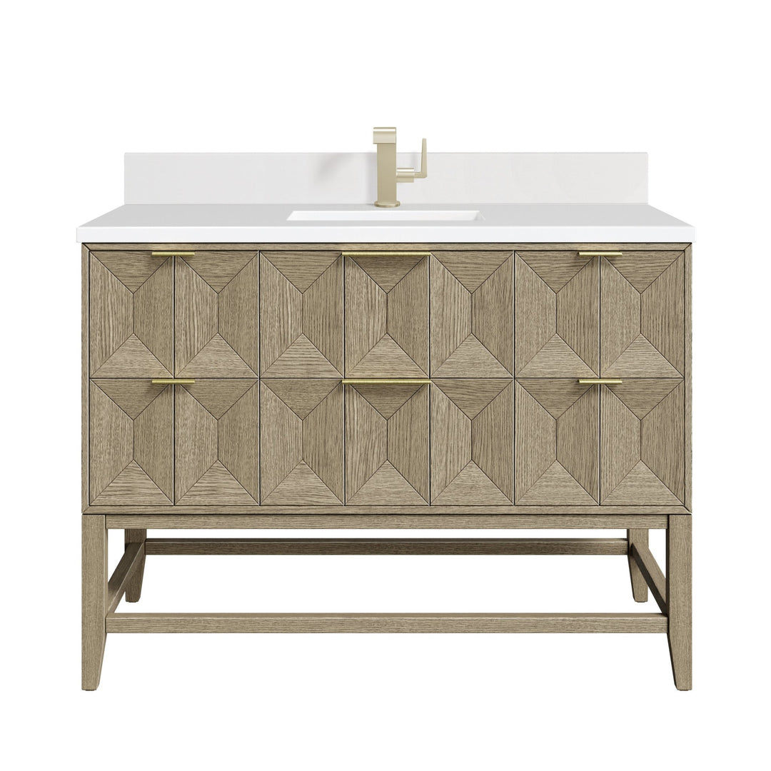 Emmeline 48" Single Vanity, Pebble Oak w/ Single Hole 3 CM White Zeus Silestone Top & Backsplash