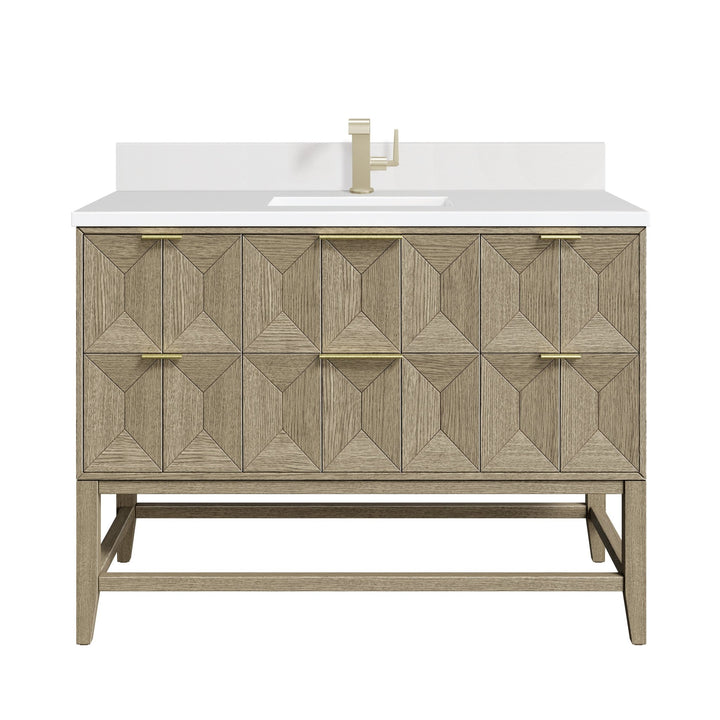 Emmeline 48" Single Vanity, Pebble Oak w/ Single Hole 3 CM White Zeus Silestone Top & Backsplash