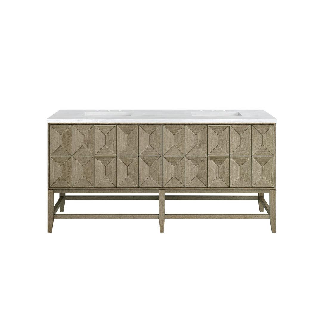 Emmeline 72" Double Vanity, Pebble Oak w/ 3 CM Arctic Fall Top