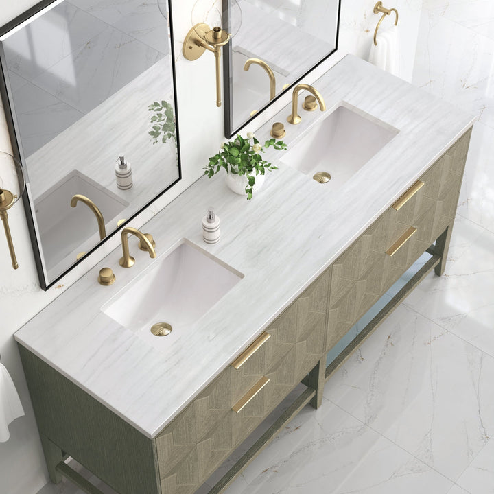 Emmeline 72" Double Vanity, Pebble Oak w/ 3 CM Arctic Fall Top