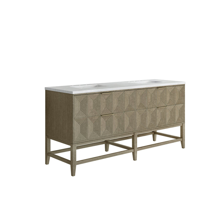 Emmeline 72" Double Vanity, Pebble Oak w/ 3 CM Arctic Fall Top