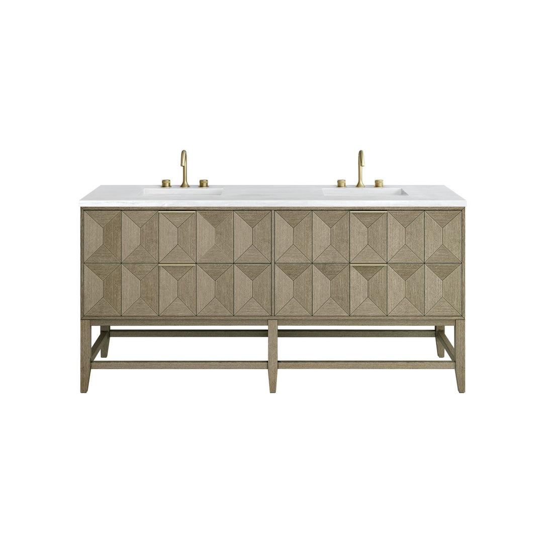 Emmeline 72" Double Vanity, Pebble Oak w/ 3 CM Arctic Fall Top
