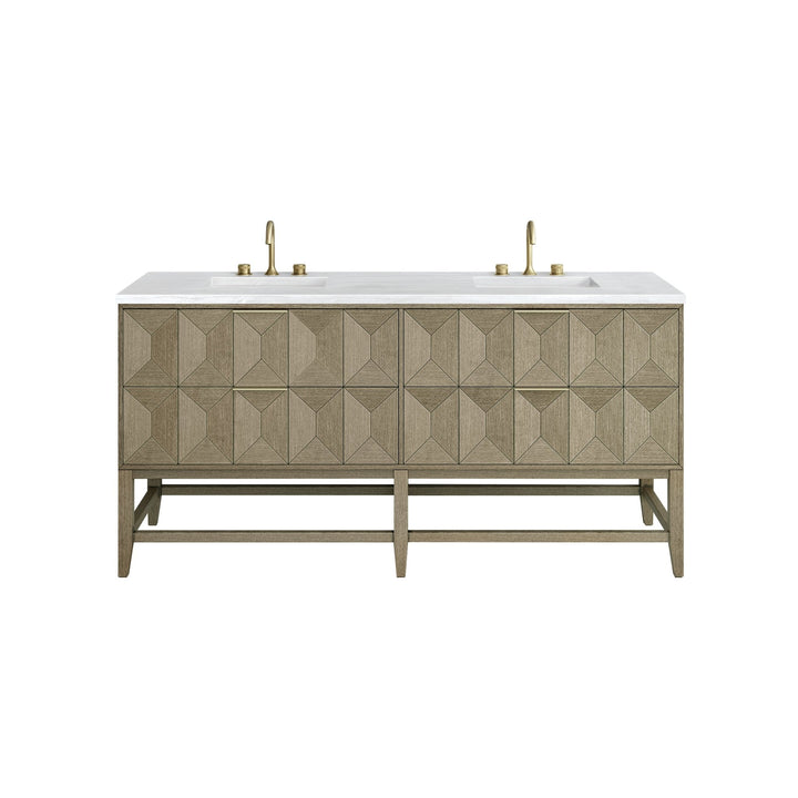Emmeline 72" Double Vanity, Pebble Oak w/ 3 CM Arctic Fall Top