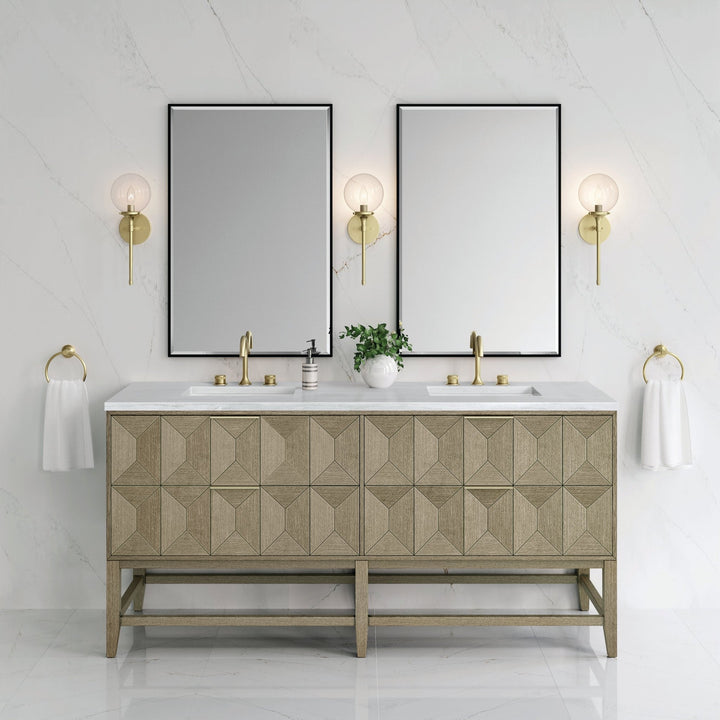Emmeline 72" Double Vanity, Pebble Oak w/ 3 CM Arctic Fall Top