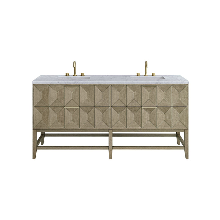 Emmeline 72" Double Vanity, Pebble Oak w/ 3 CM Carrara Marble Top