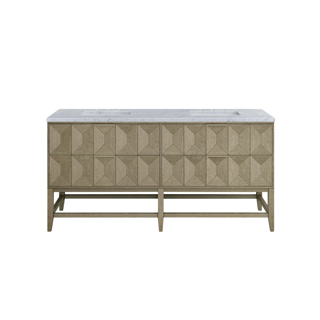 Emmeline 72" Double Vanity, Pebble Oak w/ 3 CM Carrara Marble Top