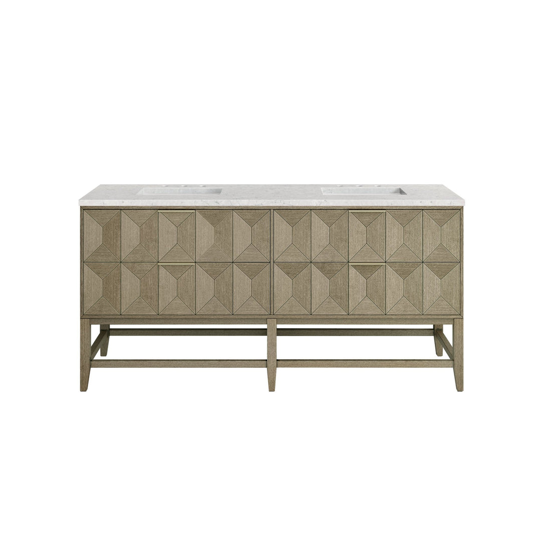 Emmeline 72" Double Vanity, Pebble Oak w/ 3 CM Eternal Jasmine Pearl Top w/FreePower Wireless Charger