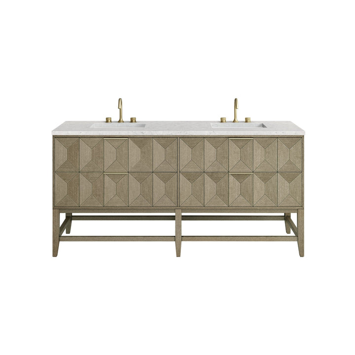 Emmeline 72" Double Vanity, Pebble Oak w/ 3 CM Eternal Jasmine Pearl Top w/FreePower Wireless Charger