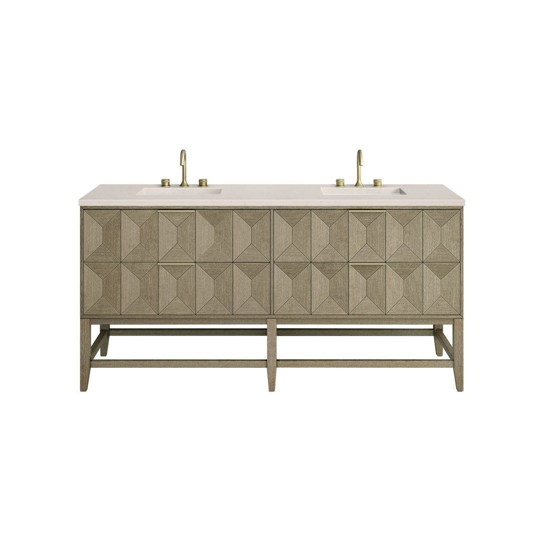 Emmeline 72" Double Vanity, Pebble Oak w/ 3 CM Eternal Marfil Top