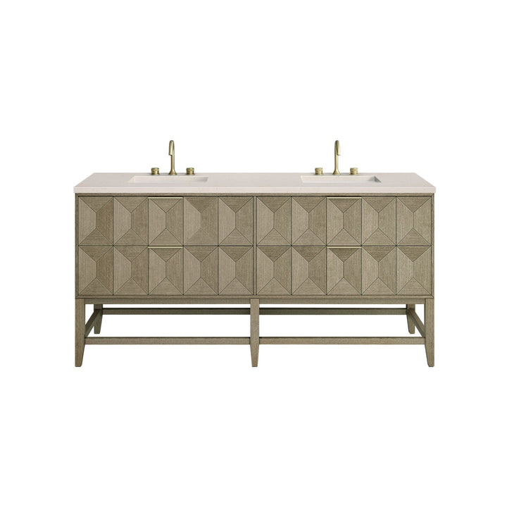 Emmeline 72" Double Vanity, Pebble Oak w/ 3 CM Eternal Marfil Top
