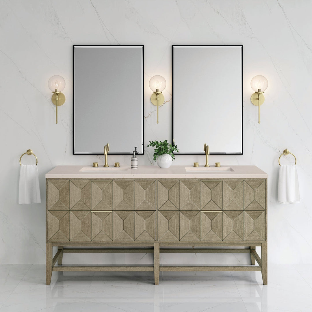 Emmeline 72" Double Vanity, Pebble Oak w/ 3 CM Eternal Marfil Top