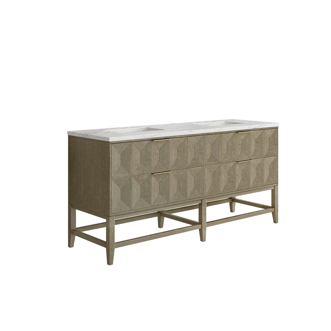 Emmeline 72" Double Vanity, Pebble Oak w/ 3 CM Ethereal Noctis Top w/FreePower Wireless Charger