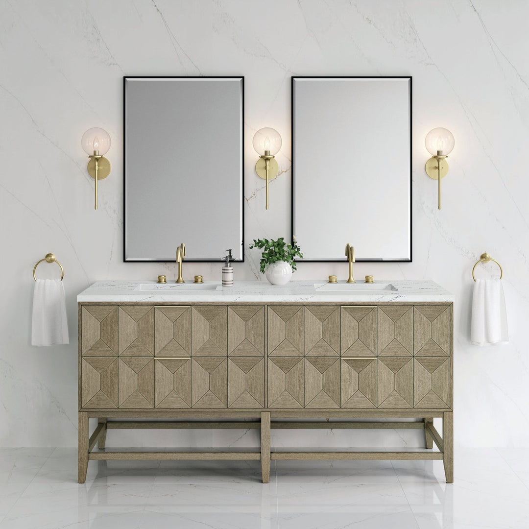 Emmeline 72" Double Vanity, Pebble Oak w/ 3 CM Ethereal Noctis Top w/FreePower Wireless Charger