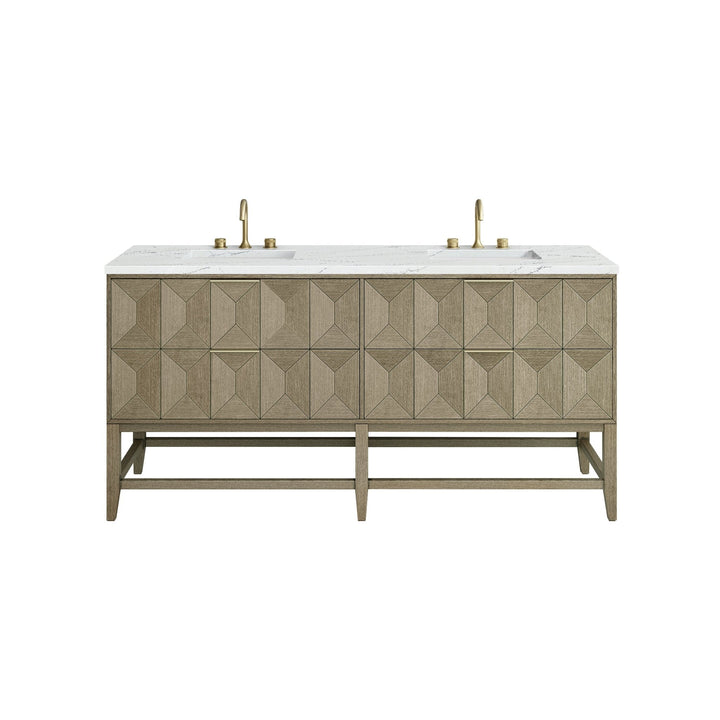 Emmeline 72" Double Vanity, Pebble Oak w/ 3 CM Ethereal Noctis Top w/FreePower Wireless Charger