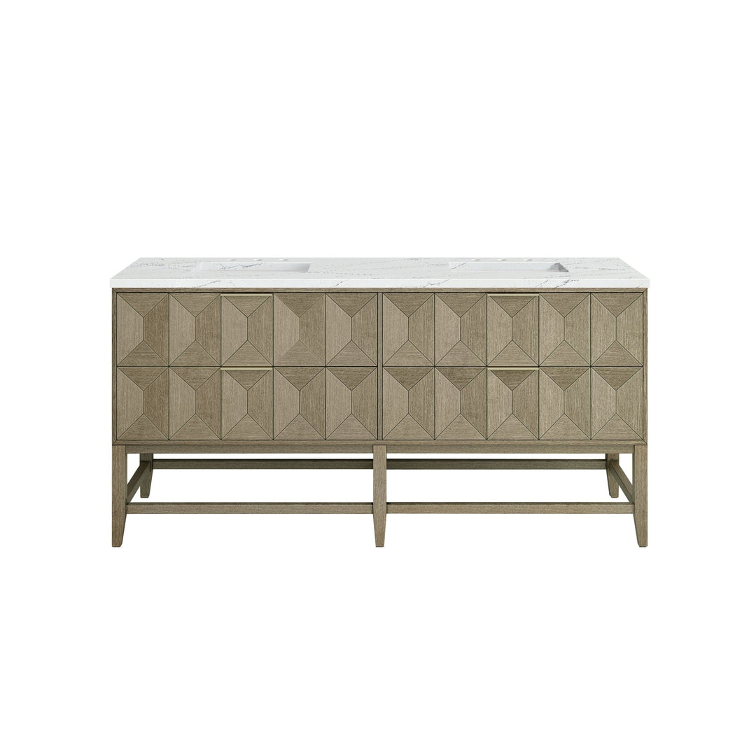Emmeline 72" Double Vanity, Pebble Oak w/ 3 CM Ethereal Noctis Top w/FreePower Wireless Charger