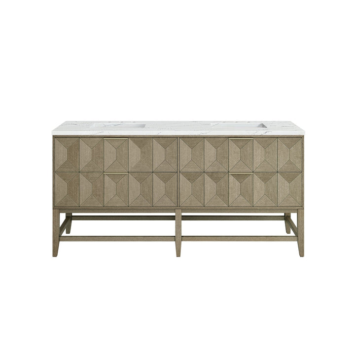 Emmeline 72" Double Vanity, Pebble Oak w/ 3 CM Ethereal Noctis Top w/FreePower Wireless Charger