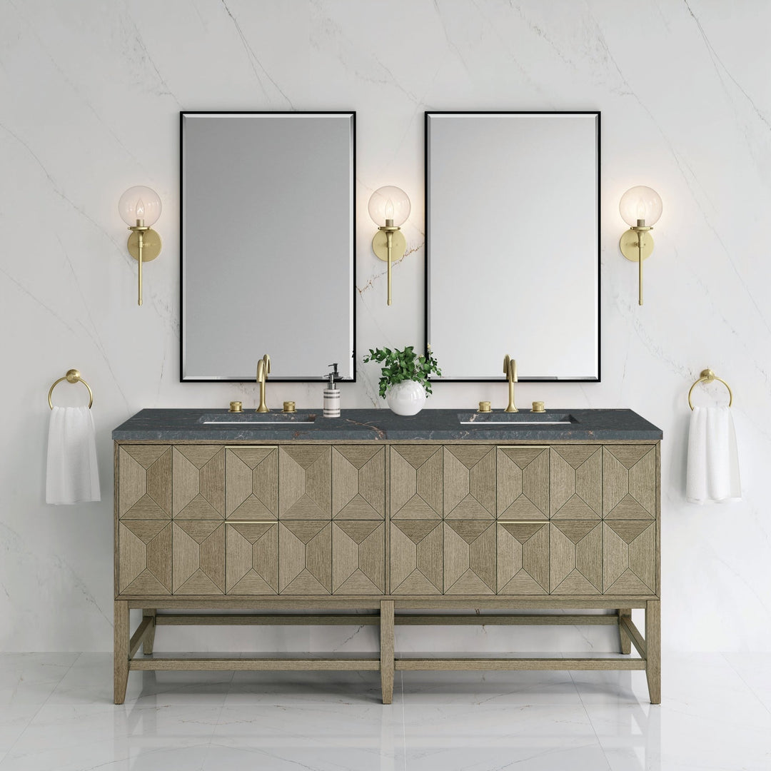 Emmeline 72" Double Vanity, Pebble Oak w/ 3 CM Parisien Bleu Top