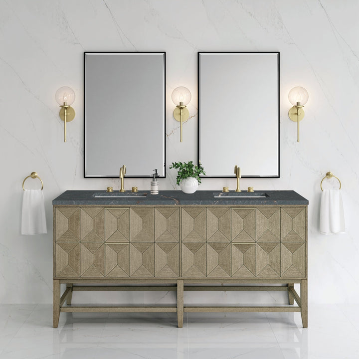 Emmeline 72" Double Vanity, Pebble Oak w/ 3 CM Parisien Bleu Top