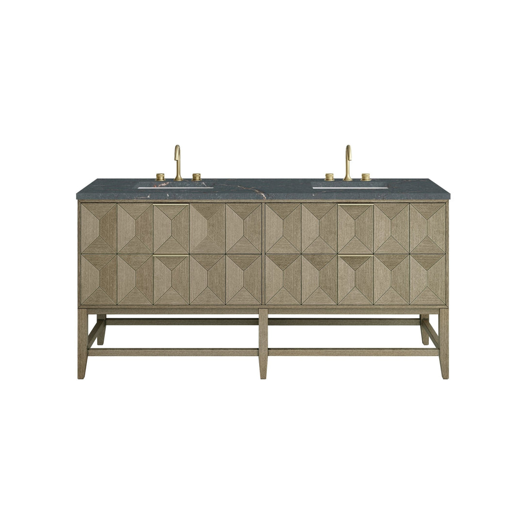 Emmeline 72" Double Vanity, Pebble Oak w/ 3 CM Parisien Bleu Top