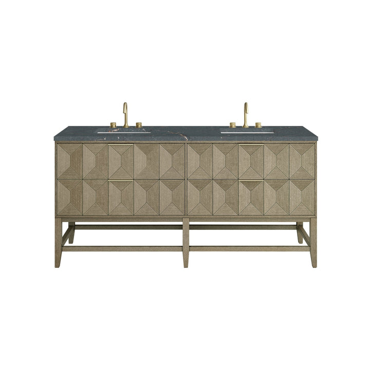 Emmeline 72" Double Vanity, Pebble Oak w/ 3 CM Parisien Bleu Top