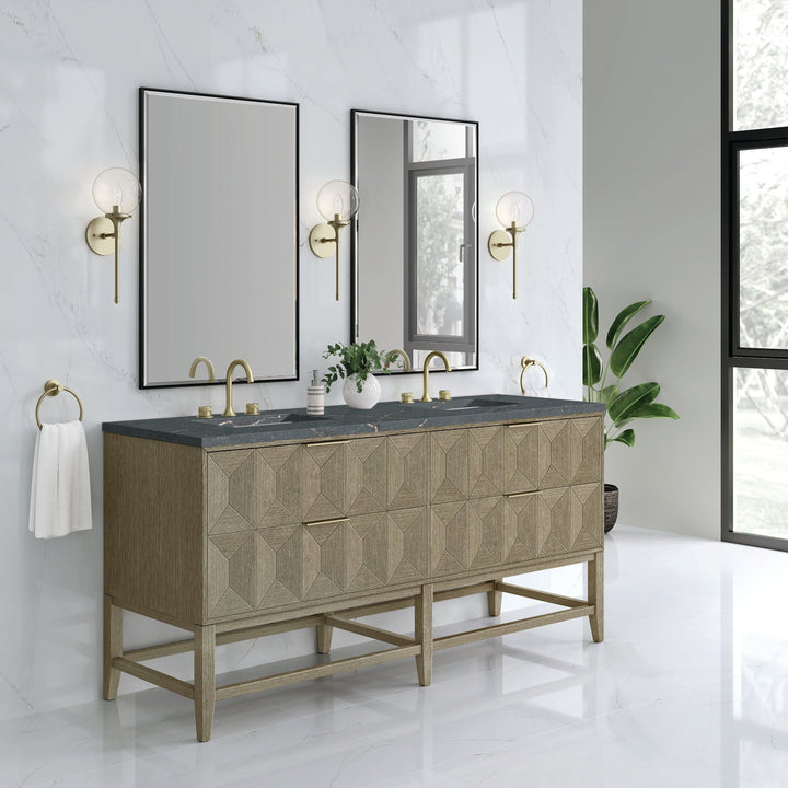 Emmeline 72" Double Vanity, Pebble Oak w/ 3 CM Parisien Bleu Top
