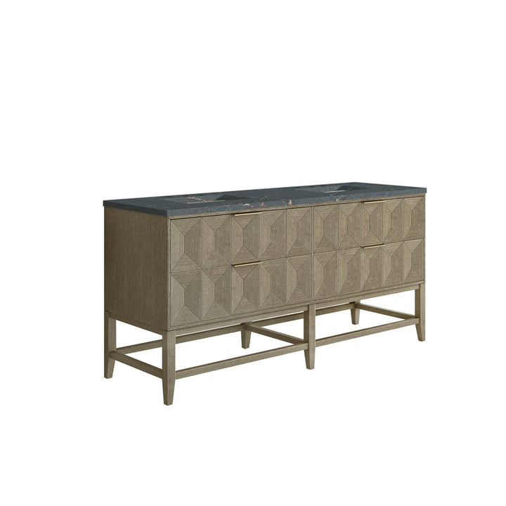 Emmeline 72" Double Vanity, Pebble Oak w/ 3 CM Parisien Bleu Top w/FreePower Wireless Charger
