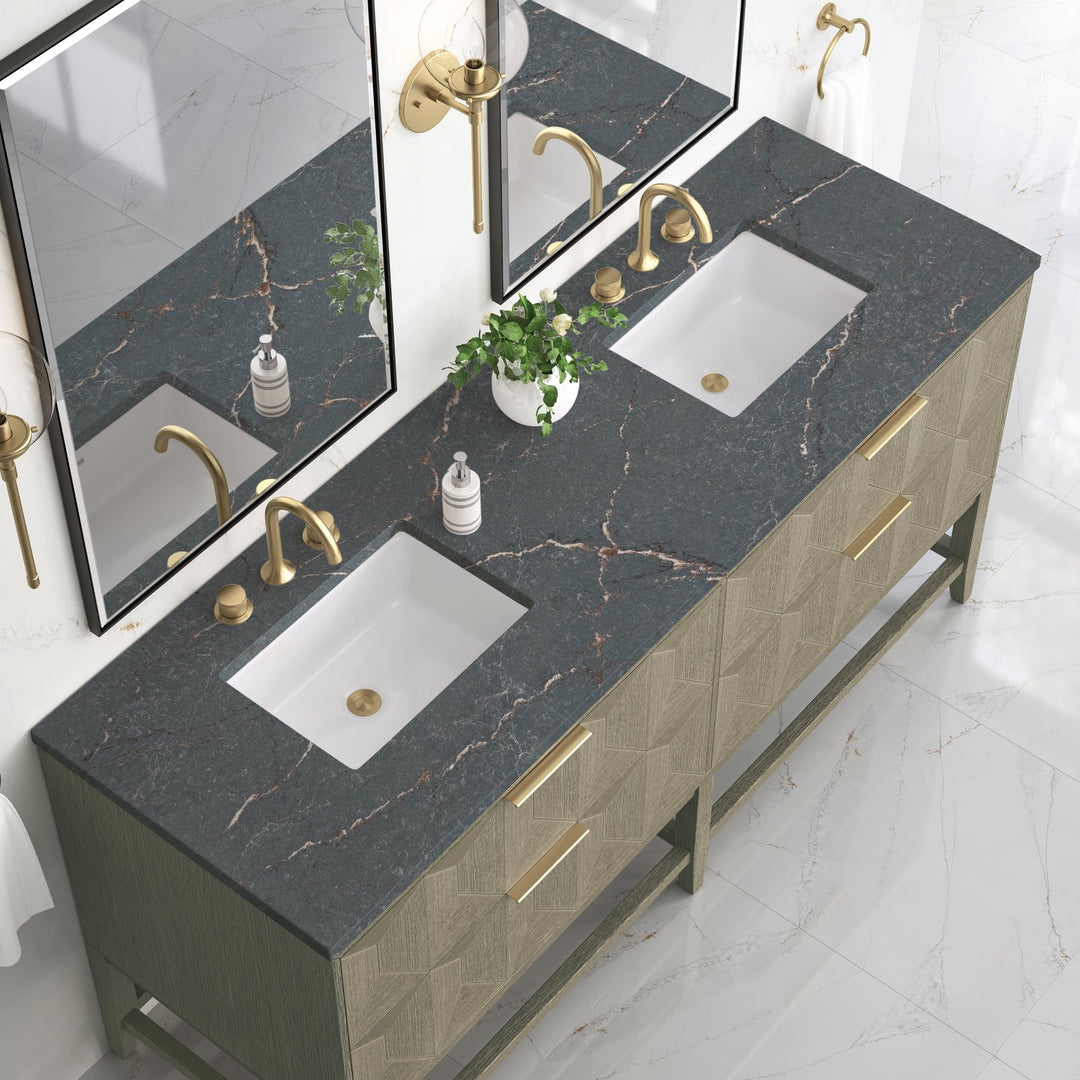 Emmeline 72" Double Vanity, Pebble Oak w/ 3 CM Parisien Bleu Top w/FreePower Wireless Charger