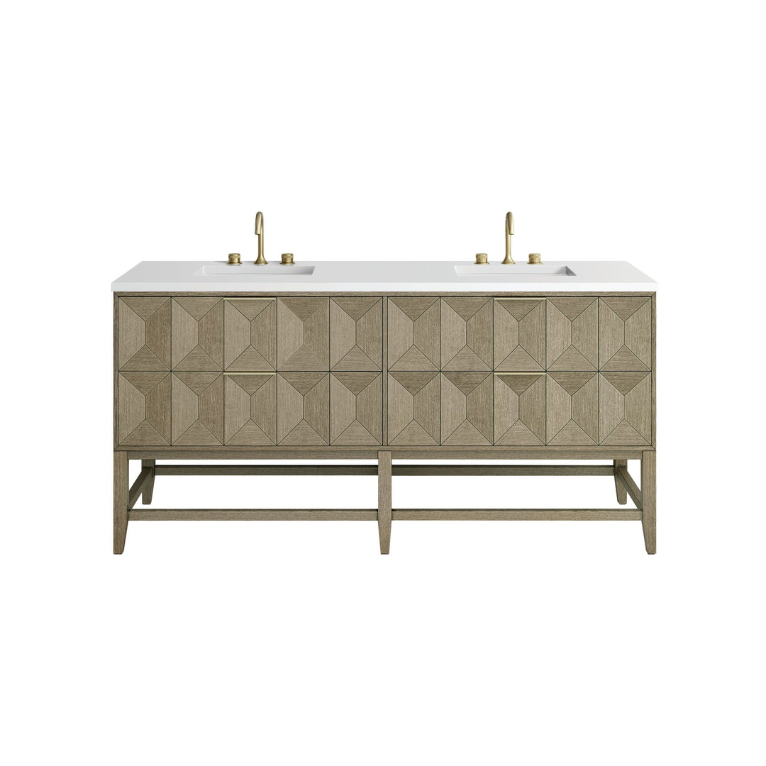 Emmeline 72" Double Vanity, Pebble Oak w/ 3 CM White Zeus Top